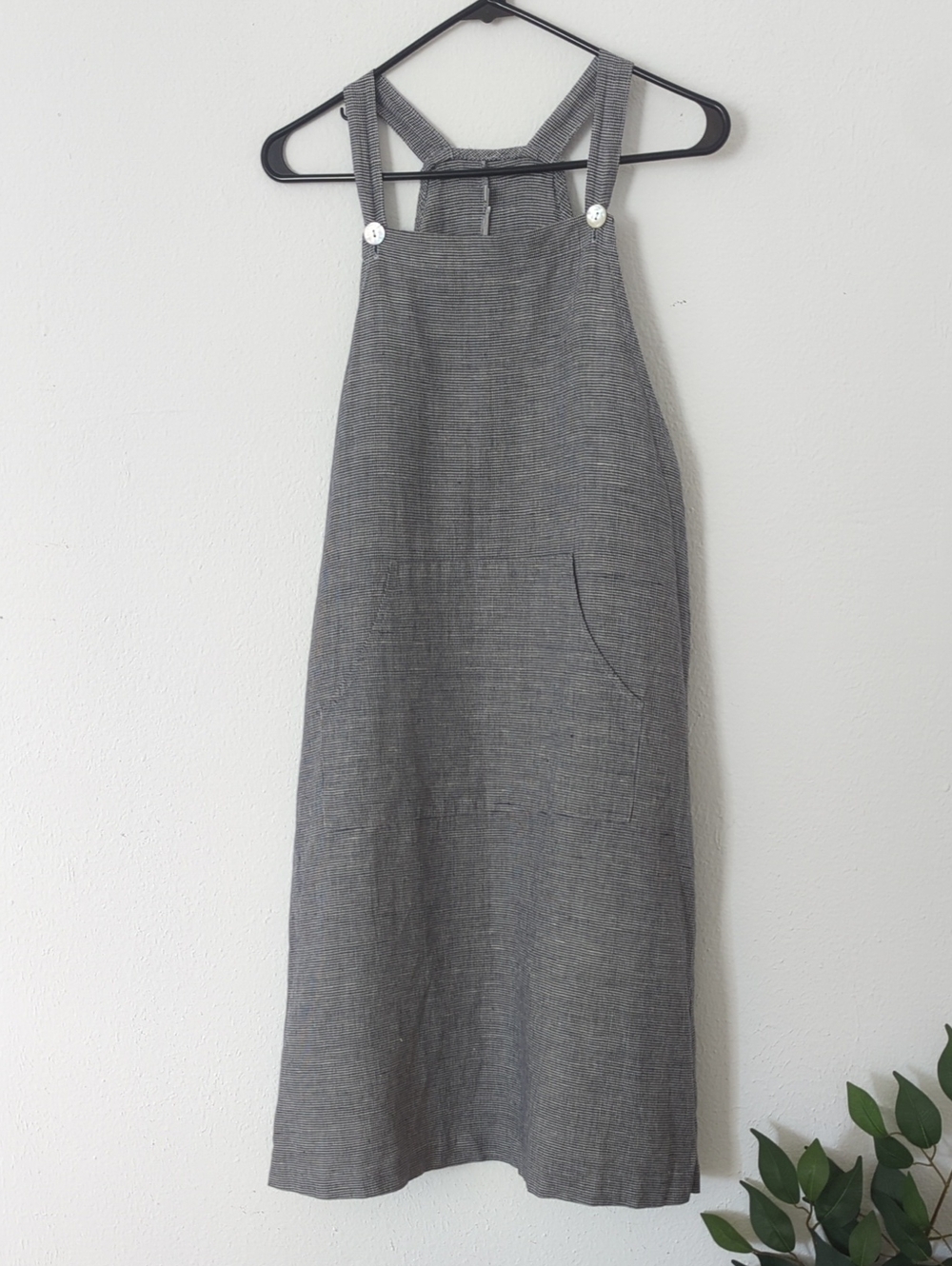 Vintage Navy & White Checker Sleeveless Pinafore Dress with Front Pocket